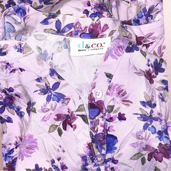 - Denim & Co. Printed V-Neck Long-Sleeve Blouse Floral purple - Picture 3 of 6